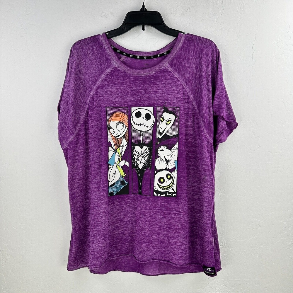 The Nightmare‎ Before Christmas Disney Shirt PJ Top Womens L Purple Tim Burton